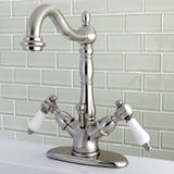 Bel-Air Double-Handle 1-or-3 Hole Deck Mount 4-Inch Centerset Bathroom Faucet with Brass Pop-Up