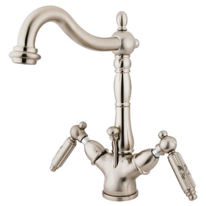 Victorian Double-Handle 1-or-3 Hole Deck Mount 4-Inch Centerset Bathroom Faucet with Brass Pop-Up