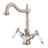 Heritage Double-Handle 1-or-3 Hole Deck Mount 4-Inch Centerset Bathroom Faucet with Brass Pop-Up