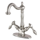 Tudor Double-Handle 1-or-3 Hole Deck Mount 4-Inch Centerset Bathroom Faucet with Brass Pop-Up