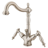 Heritage Double-Handle 1-or-3 Hole Deck Mount 4-Inch Centerset Bathroom Faucet with Brass Pop-Up