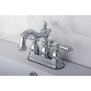 Double-Handle 3-Hole Deck Mount 4-Inch Centerset Bathroom Faucet with Brass Pop-Up