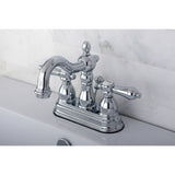 Double-Handle 3-Hole Deck Mount 4-Inch Centerset Bathroom Faucet with Brass Pop-Up