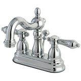 Double-Handle 3-Hole Deck Mount 4-Inch Centerset Bathroom Faucet with Brass Pop-Up