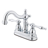 Heritage Double-Handle 3-Hole Deck Mount 4-Inch Centerset Bathroom Faucet with Brass Pop-Up