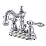 Tudor Double-Handle 3-Hole Deck Mount 4-Inch Centerset Bathroom Faucet with Brass Pop-Up