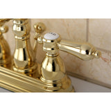 Double-Handle 3-Hole Deck Mount 4-Inch Centerset Bathroom Faucet with Brass Pop-Up