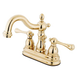 Heritage Double-Handle 3-Hole Deck Mount 4-Inch Centerset Bathroom Faucet with Brass Pop-Up