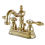 Tudor Double-Handle 3-Hole Deck Mount 4-Inch Centerset Bathroom Faucet with Brass Pop-Up