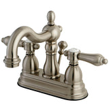 Double-Handle 3-Hole Deck Mount 4-Inch Centerset Bathroom Faucet with Brass Pop-Up