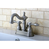 Tudor Double-Handle 3-Hole Deck Mount 4-Inch Centerset Bathroom Faucet with Brass Pop-Up