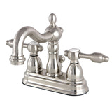 Tudor Double-Handle 3-Hole Deck Mount 4-Inch Centerset Bathroom Faucet with Brass Pop-Up