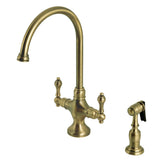 Vintage Two-Handle 2-Hole Kitchen Faucet with Brass Sprayer