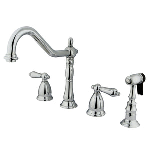 Heritage Two-Handle 4-Hole Deck Mount Widespread Kitchen Faucet with Brass Sprayer