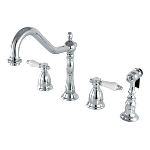 Bel-Air Two-Handle 4-Hole Deck Mount Widespread Kitchen Faucet with Brass Sprayer