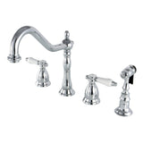 Bel-Air Two-Handle 4-Hole Deck Mount Widespread Kitchen Faucet with Brass Sprayer