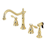 Tudor Two-Handle 4-Hole Deck Mount Widespread Kitchen Faucet with Brass Sprayer