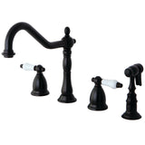 Heritage Two-Handle 4-Hole Deck Mount Widespread Kitchen Faucet with Brass Sprayer