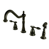 Tudor Two-Handle 4-Hole Deck Mount Widespread Kitchen Faucet with Brass Sprayer