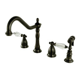 Wilshire Two-Handle 4-Hole Deck Mount Widespread Kitchen Faucet with Brass Sprayer