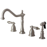 Heritage Two-Handle 4-Hole Deck Mount Widespread Kitchen Faucet with Brass Sprayer