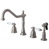 Heritage Two-Handle 4-Hole Deck Mount Widespread Kitchen Faucet with Brass Sprayer