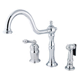 Heritage Single-Handle 3-Hole Deck Mount Widespread Kitchen Faucet with Brass Sprayer