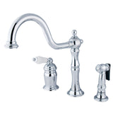 Heritage Single-Handle 3-Hole Deck Mount Widespread Kitchen Faucet with Brass Sprayer