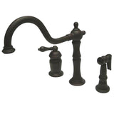 Heritage Single-Handle 3-Hole Deck Mount Widespread Kitchen Faucet with Brass Sprayer