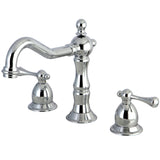 Heritage Two-Handle 3-Hole Deck Mount Widespread Bathroom Faucet with Brass Pop-Up Drain