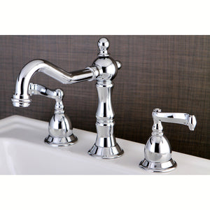 Heritage Two-Handle 3-Hole Deck Mount Widespread Bathroom Faucet with Brass Pop-Up Drain