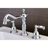 Heritage Two-Handle 3-Hole Deck Mount Widespread Bathroom Faucet with Brass Pop-Up Drain