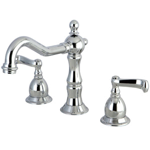 Heritage Two-Handle 3-Hole Deck Mount Widespread Bathroom Faucet with Brass Pop-Up Drain