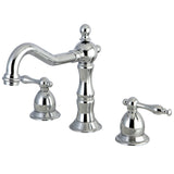 Heritage Two-Handle 3-Hole Deck Mount Widespread Bathroom Faucet with Brass Pop-Up Drain