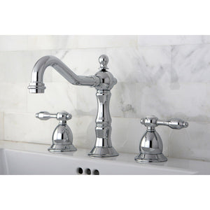 Tudor Two-Handle 3-Hole Deck Mount Widespread Bathroom Faucet with Brass Pop-Up Drain