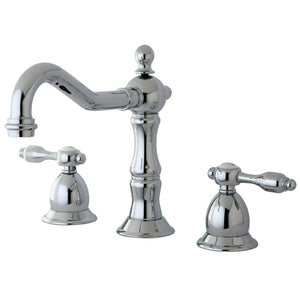 Tudor Two-Handle 3-Hole Deck Mount Widespread Bathroom Faucet with Brass Pop-Up Drain