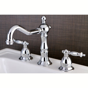 Heritage Two-Handle 3-Hole Deck Mount Widespread Bathroom Faucet with Brass Pop-Up Drain