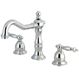 Heritage Two-Handle 3-Hole Deck Mount Widespread Bathroom Faucet with Brass Pop-Up Drain