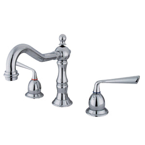 Silver Sage Two-Handle 3-Hole Deck Mount Widespread Bathroom Faucet with Brass Pop-Up Drain