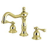 Heritage Two-Handle 3-Hole Deck Mount Widespread Bathroom Faucet with Brass Pop-Up Drain