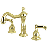 Heritage Two-Handle 3-Hole Deck Mount Widespread Bathroom Faucet with Brass Pop-Up Drain