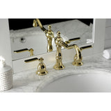 Whitaker Two-Handle 3-Hole Deck Mount Widespread Bathroom Faucet with Brass Pop-Up Drain