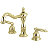 Heritage Two-Handle 3-Hole Deck Mount Widespread Bathroom Faucet with Brass Pop-Up Drain