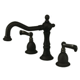 Heritage Two-Handle 3-Hole Deck Mount Widespread Bathroom Faucet with Brass Pop-Up Drain