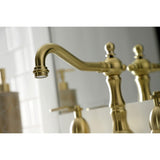 Whitaker Two-Handle 3-Hole Deck Mount Widespread Bathroom Faucet with Brass Pop-Up Drain