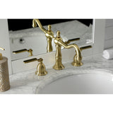 Whitaker Two-Handle 3-Hole Deck Mount Widespread Bathroom Faucet with Brass Pop-Up Drain