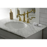 Whitaker Two-Handle 3-Hole Deck Mount Widespread Bathroom Faucet with Brass Pop-Up Drain