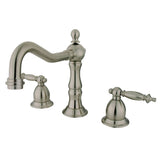 Heritage Two-Handle 3-Hole Deck Mount Widespread Bathroom Faucet with Brass Pop-Up Drain