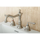 Silver Sage Two-Handle 3-Hole Deck Mount Widespread Bathroom Faucet with Brass Pop-Up Drain