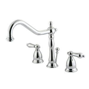 Heritage Two-Handle 3-Hole Deck Mount Widespread Bathroom Faucet with Brass Pop-Up Drain